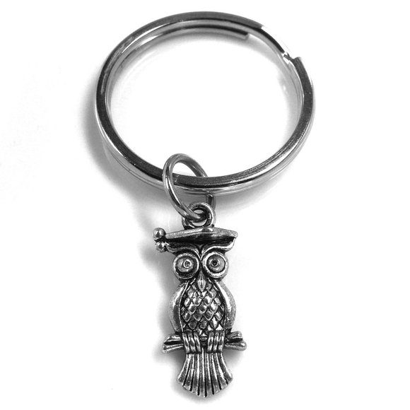 Miniature Adorable Graduation Owl with a cap Charm Gift Keyring Keychain - Picture 1 of 4